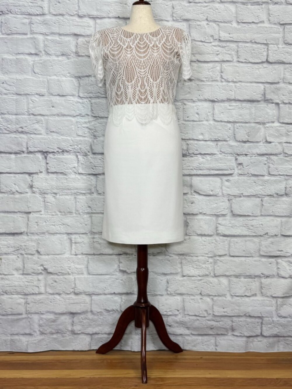 Dress the Population White Lace Overlay Sheath Dress